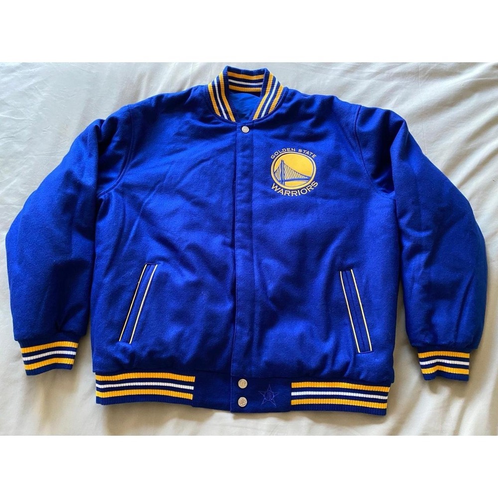 NBA Warriors Varsity Golden State Reversible Jacket New XL Wool Fleece JH s10